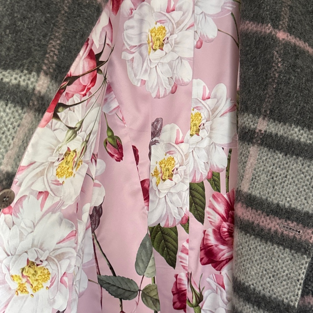 Ted Baker Fredde Short Check Wool Wrap Coat, Light Grey - Picture 3 of 4